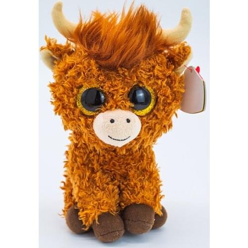 25 CM Ty Beanie Big Eyes Brown Calf Plush Baby Toy Collection Appease Sleeping Stuffed Cow Doll Birthday Gift for Boys and Girls