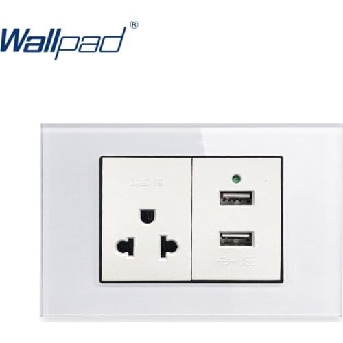 3 Pin US Socket With 2 USB Charger Wallpad Luxury Tempered Glass Panel Electric Wall Power Socket Electrical Outlets For Home
