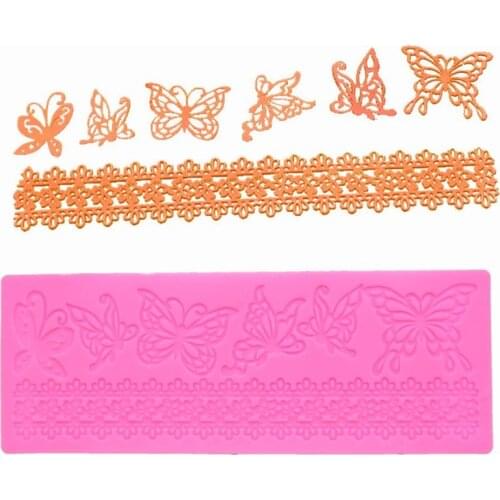 Flower Hollow Lace Butterfly Silicone Mold Cake Border Decorating Tools Fondant Cake 3D Molds Food Grade Baking Mat Mould Tool