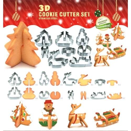 3D Cookie Cutter Stainless Steel Snowman Christmas tree Reindeer Sleigh Festival DIY Cookie Tools Biscuit Baking Pastry Molds