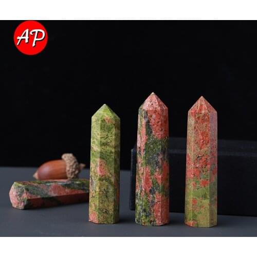 5-8cm Natural Stone Quartz Column Unakite Crystal Point Polished Crafts Gem Wand Obelisk Home Decoration