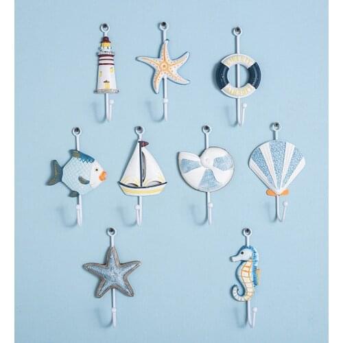 9pcs/Lot Mediterranean Style Hook Coat Iron Wrought Wall Hanging Rack Door Back Starfish Home Decoration