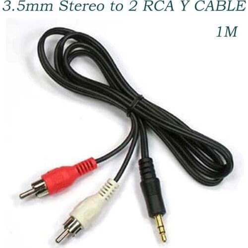 Aux Audio Cable Line 1M 3.5mm Stereo to 2 RCA Y CABLE FOR PC DVD TV VCR Speakers Camera Video Audio Cable Cord Black