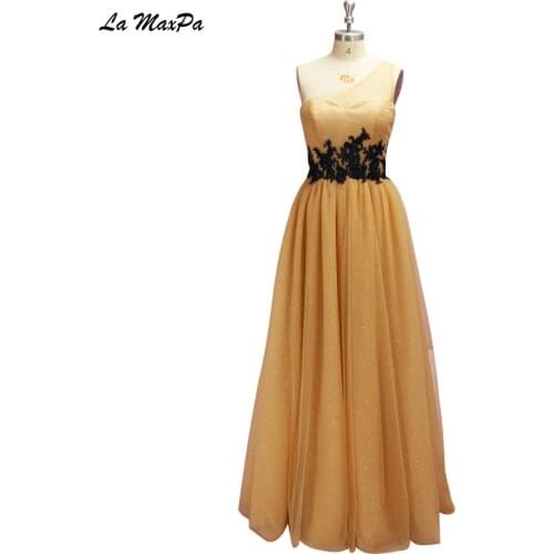 One shoulder Long Gold Bridesmaid Dress CMT115