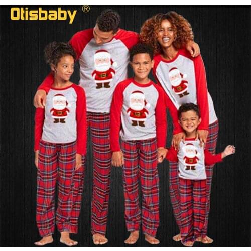 Family Matching Pyjamas Set Cartoon Santa Claus Plaid Sleepwear Nightwear Mother Daughter Christmas Pajamas Outfits Family Look