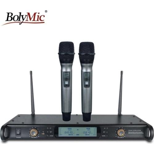 Bolymic Pro UHF Dual Channels Wireless Microphone System Karaoke 19" Inch Rack Mounting