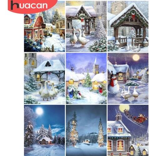 HUACAN DIY Frame Oil Painting By Numbers House Acrylic On Canvas Wall Art Picture By Numbers Winter Christmas Gift