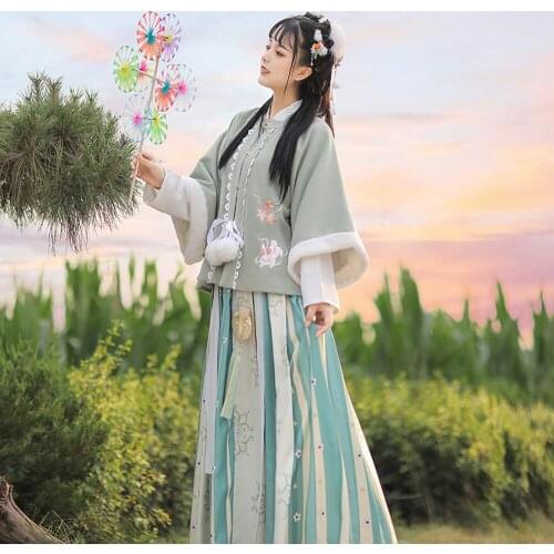 Chinese Traditional Style Elegant Women Hanfu Dresses Ancient Dynasty Princess Costume Floral Embroidery Sets Winter Cosplay