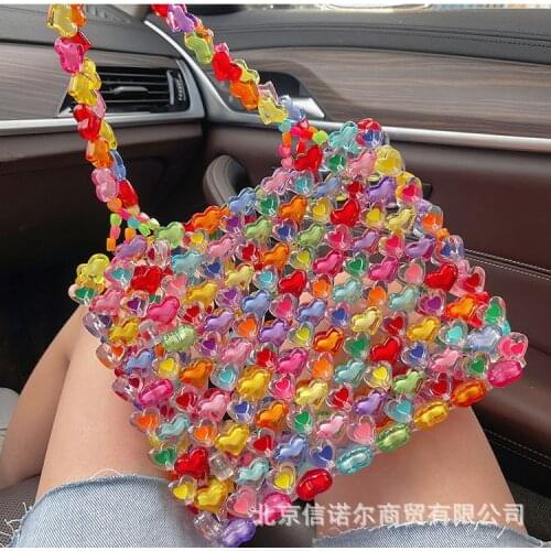 Summer fashion rainbow womens bag lovely pearl bag colorful messenger bag colorful love gift beaded handmade Mini Shoulder Bag
