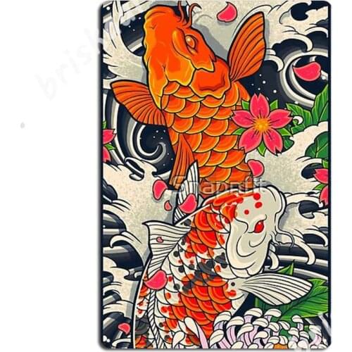 Koi Fish Pond Metal Signs Wall Mural Home Retro Wall Decor Tin sign Posters