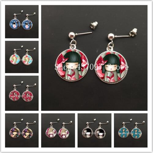 Cute japanese girl cartoon glass cabochon earrings womens cute girl punk pendant earrings girls party jewelry