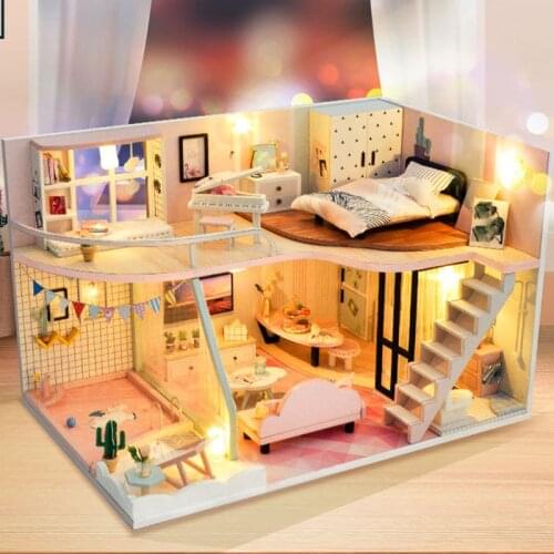 DIY Dollhouse Kit Wooden Doll House Miniature House Furniture Kit Toys for Children Christmas Birthday Gift Puzzle Handmade