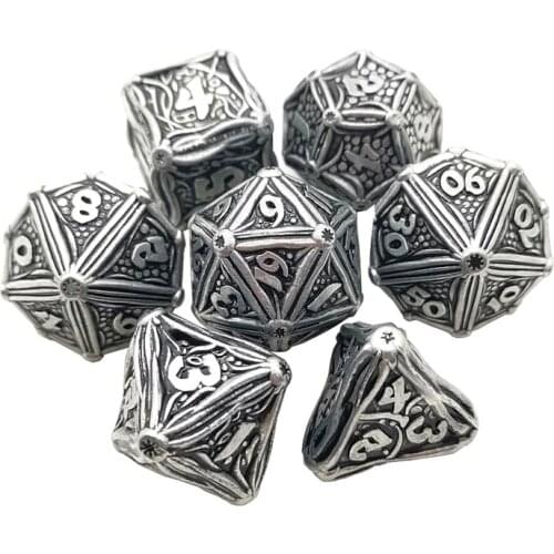 K1KD 7pcs Heavy Duty Metal Dice Set Solid Polyhedral RPG Role Playing Game Dice Set d4 d6 d8 d10 d12 d20 d
