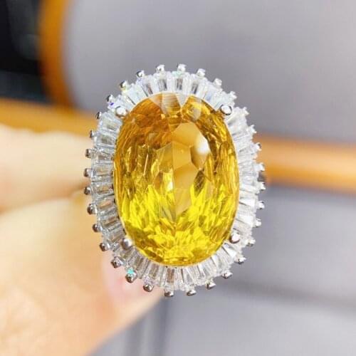 Natural real yellow citrine luxury big oval ring Free shipping 10*14mm 6.5ct gemstone 925 sterling silver Fine jewelry J215284