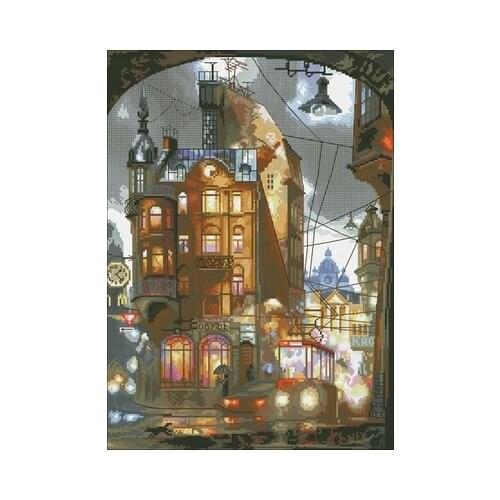 -Nova-Tram in the night Needlework,For Embroidery,DIY 14CT Unprinted Arts Cross stitch kits Set Cross-Stitching Home Decor