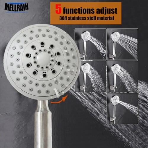 New 5 functions stainless steel hand shower massagers bathroom accessories brushed water saving rain heldhold shower head