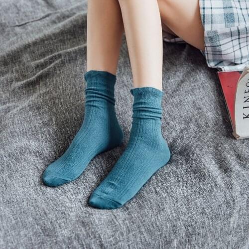 Solid Woman Frilly Socks High Quality Cotton Students Loose Long Socks Korean Fashion Harajuku Retro Women Socks Christmas Gifts