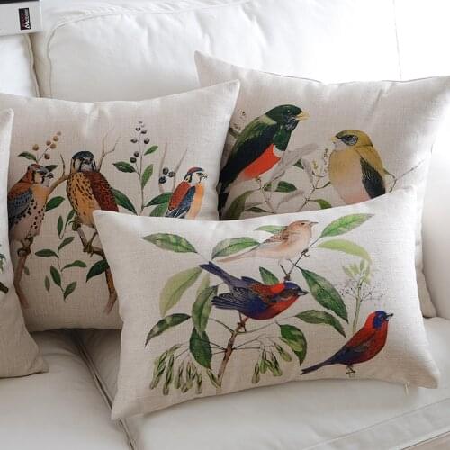 Wholesales Linen Pillow Cover Cushion Cover Vintage Branch Birds Owls Home Decorative Pillow Case 45x45cm