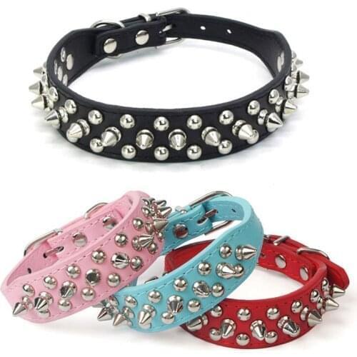 Spiked Pet Dog Collar Rivet PU Leather Neck Strap Collars for Small medium Jack Russel Terrier large dogs rottweiler cat