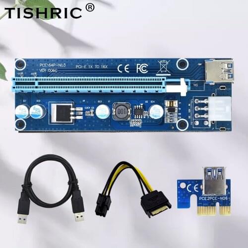 TISHRIC PCI 006C Riser Card 6Pin USB 3.0 PCI-E 1X To 16X Extender Adapter PCIE VER006C Riser Mining Card For GPU Miner Mining