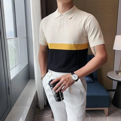 Sunwang British style 2021 summer casual polo shirt men short sleeve turn down collar slim fit Color contrast polo shirt for men