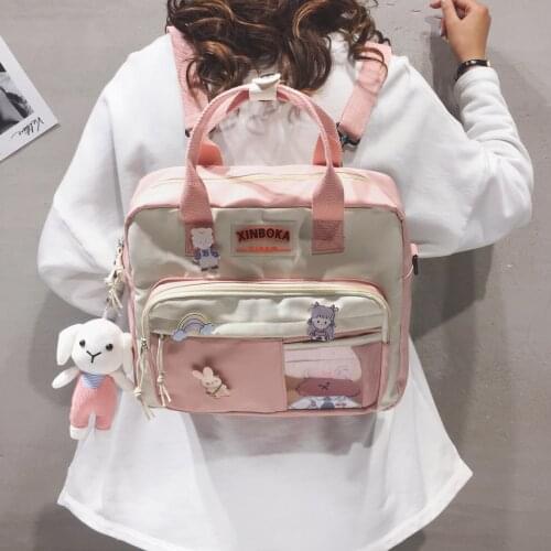 Womens backpack New nylon Kawaii Backpacks for women Cute badge School backpack for girls fashion Shoulder bag 2021 Womens bag