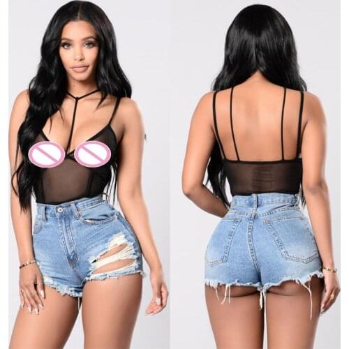 Hot Top Fashion Net Yarn Perspective One-Piece Clothes Sexy Lingerie WomenS Pajamas Black Best-Selling Europe And America