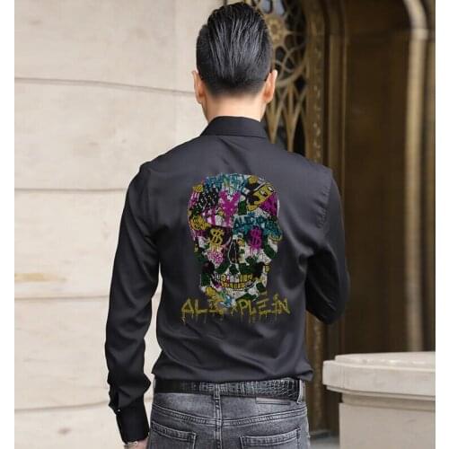 Rhinestone Men Shirt Brand 2021 Male High Quality Long Sleeve Shirts Casual Slim Fit Black Man Clothes Dress Shirts