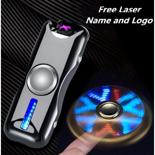 Dual Arc USB Lighter Gyro Toy Fingertip Lighter Hand Spinner Charging Windproof Rechargeable Electronic Plasma Free Laser Name