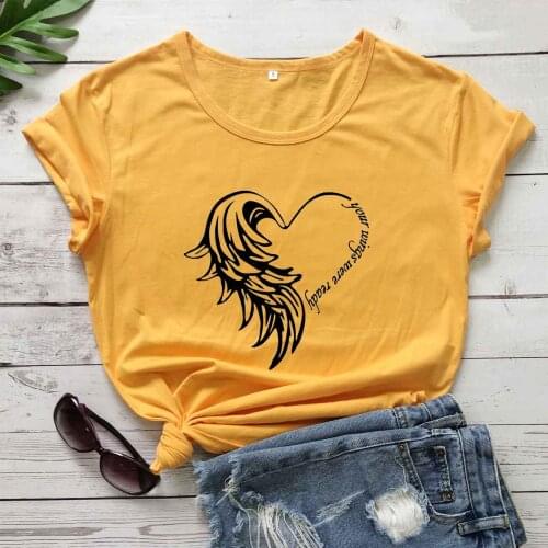 Your wings were ready heart angel graphic religion church pure cotton t shirt young hipser vintage tees party street style tops