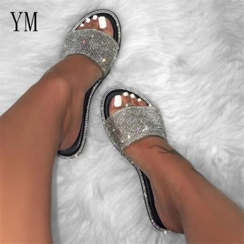 Women Summer Sandals Women Bling Slippers Crystal Sandalias Flats Gladiator Sandals Beach Shoes Female Sandalia Feminina Size 43