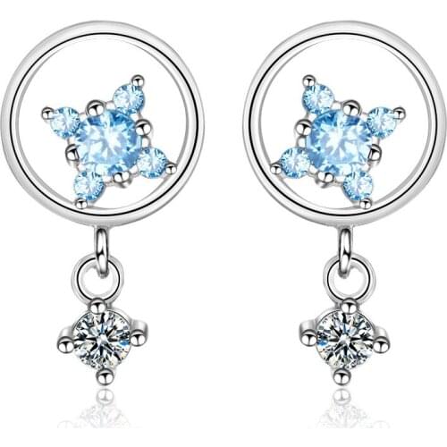New Arrival Sweet Lovely Circle Wishing Star 925 Sterling Silver Earrings For Women Zircon Earrings oorbellen pendientes