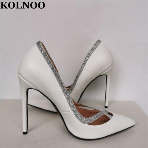 KOLNOO Handmade Real Photos Ladies High Heels Pumps Glitter X-Strap Pointy Office Career Evening Fashion Large Size Court Shoes