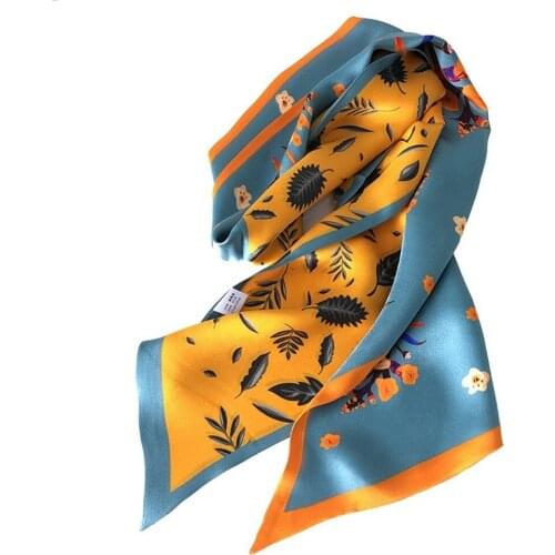 150cm Real Nature Silk Scarf Neckerchief Long Stripes Elegant Women Ribbons Luxury Fashion Floral Scarves