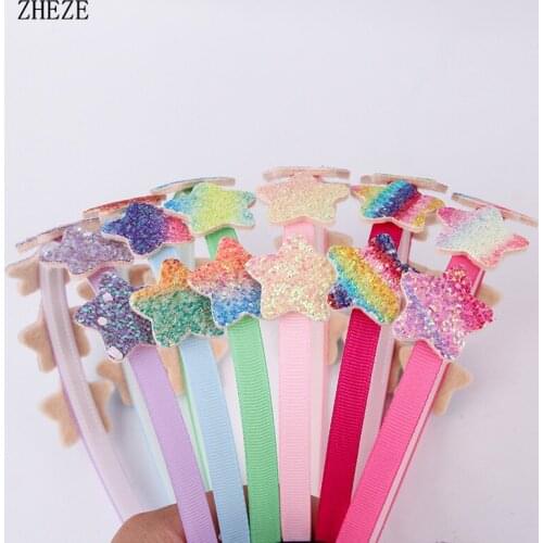 2021 New Colorful Glitter Star Heart Design Ribbon Hairband For Women Girls Hair Accessories Children Party Festival Headband