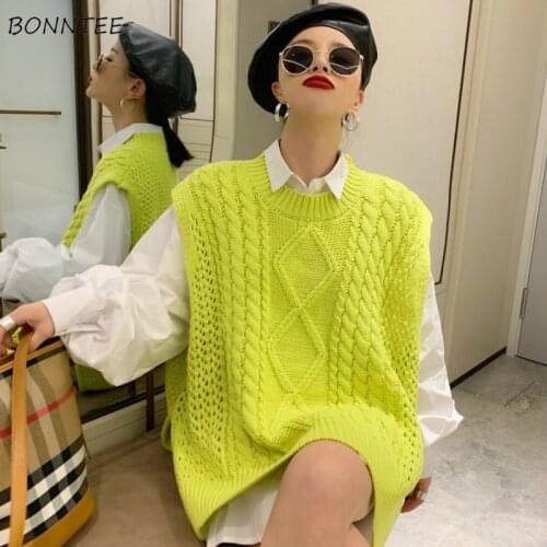 Sweater Vest Womens O-Neck Solid Minimalist Korean Style Stylish Chic Casual All-match Autumn Feminino Clothing Prevalent Warm