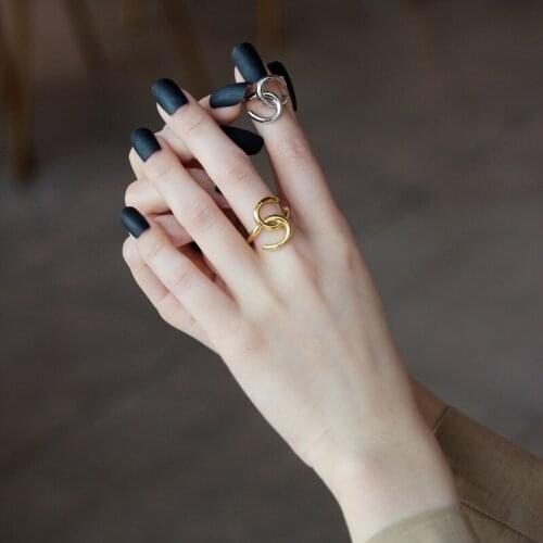 Handmade Double C-Shaped Sterling Silver Ring Female Cool Punk Hip-Pop Rings Finger Index Ring Accessories