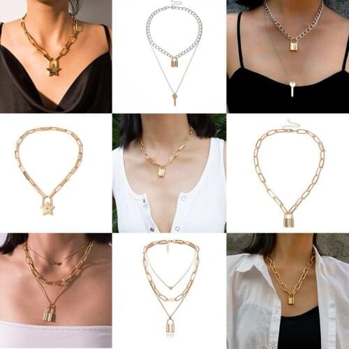 Lock Locket Necklace Women ZA 2020 Fashion Choker Initial Gold Collar Bohemian Statement Heart Jewelry Key Pendant Collier Femme