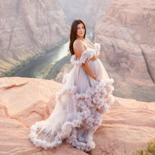 Maternity Shoot Off Shoulder Prom Gown Custom Fluff Party Dresses Puffy Tulle Ruffles Robe De Soiree abiye vestido de festa
