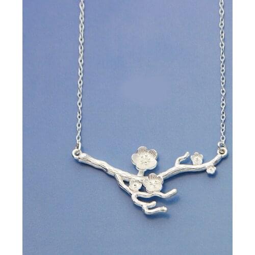 Bohemian Vintage Silver Color Cherry Blossoms Flower Necklaces For Women Necklace Statement Christmas Jewelry Collares