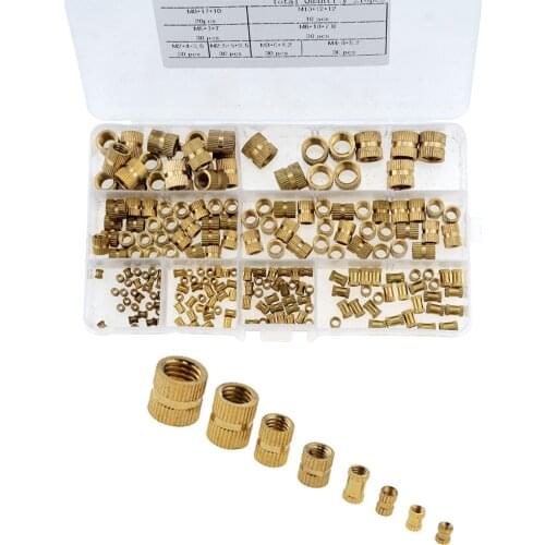 210PCS/Set M2-M10 Brass Cylinder Knurled Threaded Round Insert Embedded Nuts Kit With Plastic Box