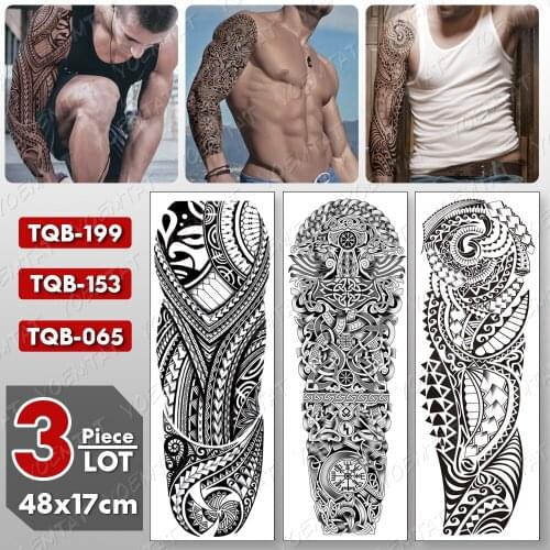 3 pcs/lot Large Arm Sleeve Tattoo Maori Totem Waterproof Temporary Tatto Sticker Body Art Full Fake Tatoo Women Men