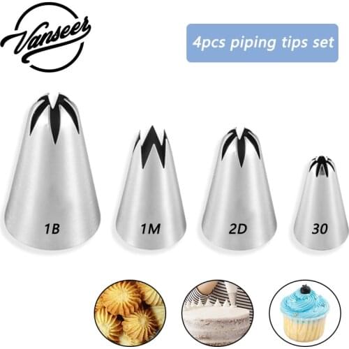 4PCS Cookies and Cupcake Icing Piping Tips Decorating Tools Set Seamless Cake Nozzles Smooth Pastry Tube for Baking Family