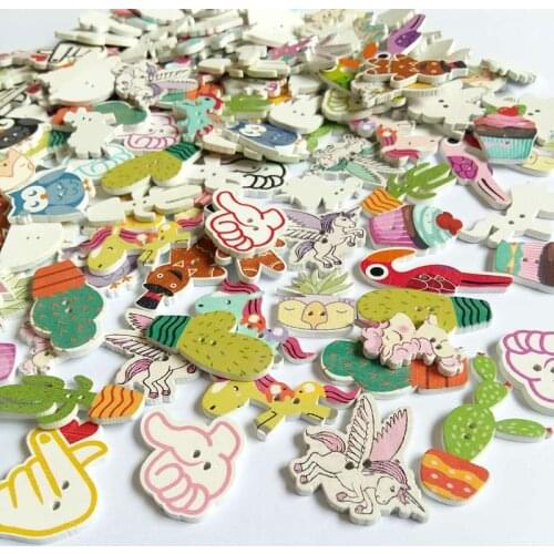 50Pcs/pcack Random Mixed Decorative Buttons Lovely Buttons 2 Holes Mixed Sewing Wooden Buttons Flatblck Scrapbooking