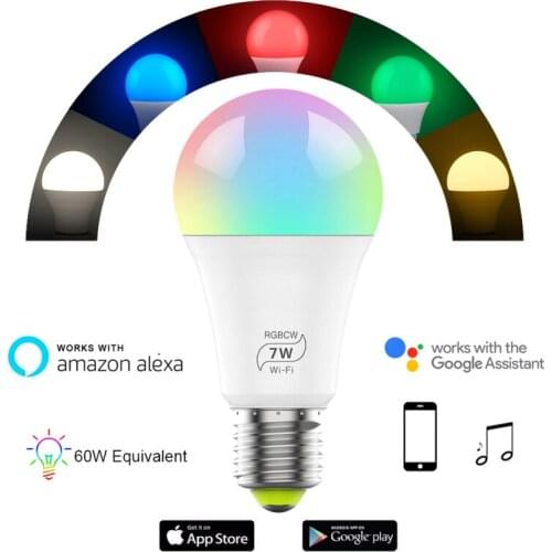 7W Wifi Smart LED Light Bulbs RGBW E27 Remote Control App Operate Alexa Google Assistant Control Wake Up Smart Lamp Night Light