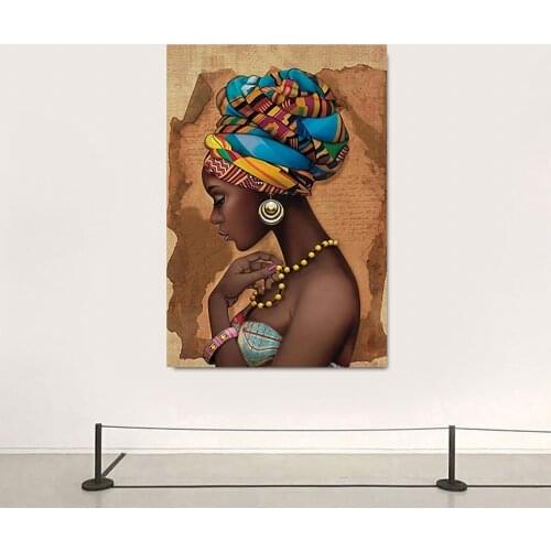 African Art Woman Painting Prints on Canvas Beauty Girl Scandinavian Posters Wall Art Picture for Living Room Horse Decor