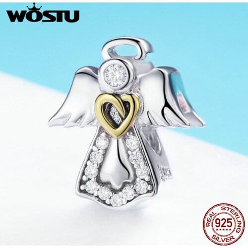 WOSTU High Quality Real 925 Sterling Silver Guardian Angel Beads Fit Original Brand Charm Bracelet DIY Jewelry Lucky Gift FIC747