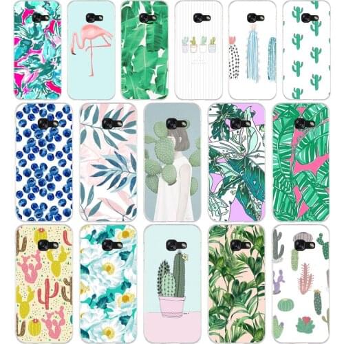 20AA Candy Color Leaf Print Soft Silicone Tpu Cover phone Case for Samsung A3 A5 A7 A8 2016 2017 2018 A50