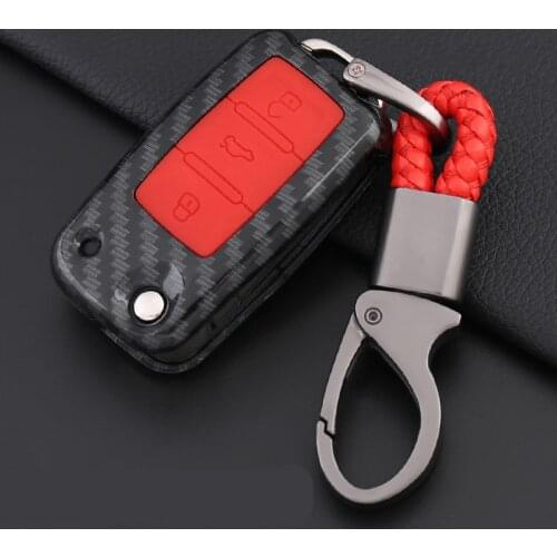 Carbon Fiber Car Flip Key Cover Remote Fob Holder Case Shell For VW Volkswagen Jetta Golf 4 5 6 Polo Bora Passat B5 B6 Bag