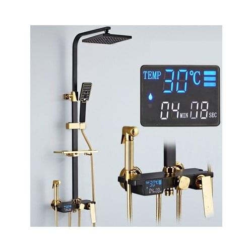 Black/White Temperature LED Display Screen Rainfall Shower Head Shower Faucet Bathtub Mixer Tap Bronze Shower Set